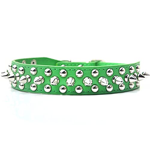 Farbe Small Medium Hundehalsband Runde Spikes Nietenbesetzte Hundehalskette Halsbänder für Walking Leash führt,Grünes Halsband,L von HUANSUN