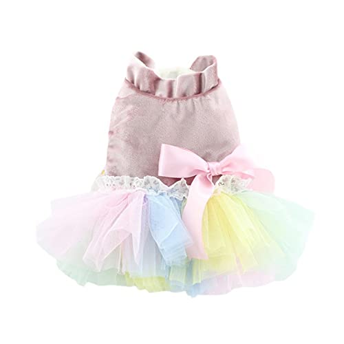 Farbige Bowknot Prinzessin Kleider Mode Haustier Kleid Kleidung Niedliches Hündchen Welpen Hund Mesh Kleid Petite Weste Outfit Kostüme,Rosa,XL von HUANSUN