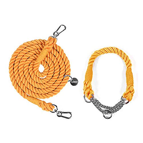 Farbverlauf Hund Pinch Collars Hundeleinen Seil Metallkette Halsband Pet Outdoor Walking Langes Zugseil,Orange,Splitter,L von NC