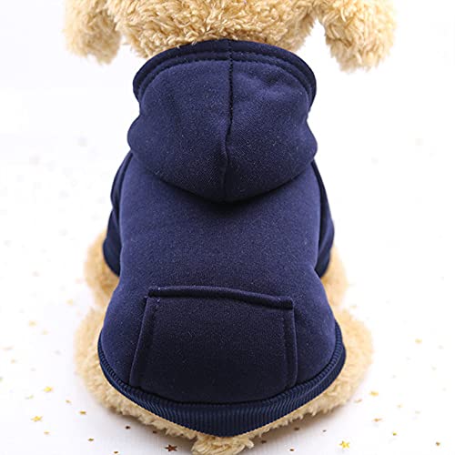 Feste Hundebekleidung Herbst Katze Hunde Hoodie Winter Welpen Outfit Hundekostüm Weiche Kleidung Für Kleine Hunde Haustier Jacke,Marineblau,M 2,3KG von HUANSUN