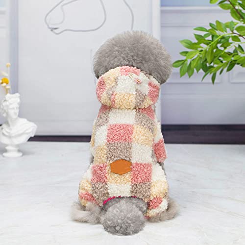 Fleece Vierbeiniger Hund Katze Overalls Plaid Baumwolle gefütterte Hundebekleidung Warme Freizeit Hundemantel Katzenjacke Haustierkleidung,Rosa,XL von HUANSUN