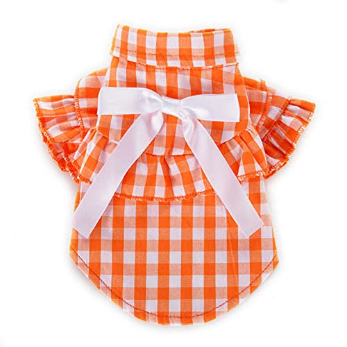 HUANSUN Karierte Hundebekleidung Frühling Sommer Haustierkleidung für kleine mittelgroße Hunde Kostüm Welpen Outfit Hundebekleidung für Hunde Katzenhemd,orange,S,10 von HUANSUN