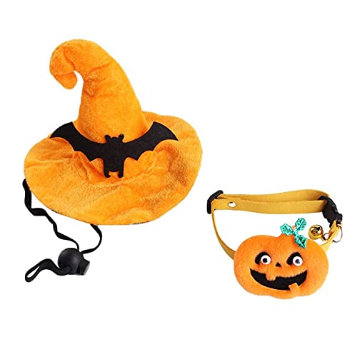 Halloween Hundehalsband Halskette Schöne Heimtierbedarf Verstellbarer Kragen und Hut für Katzen Hunde Halloween Kürbisbedarf,O,S von HUANSUN