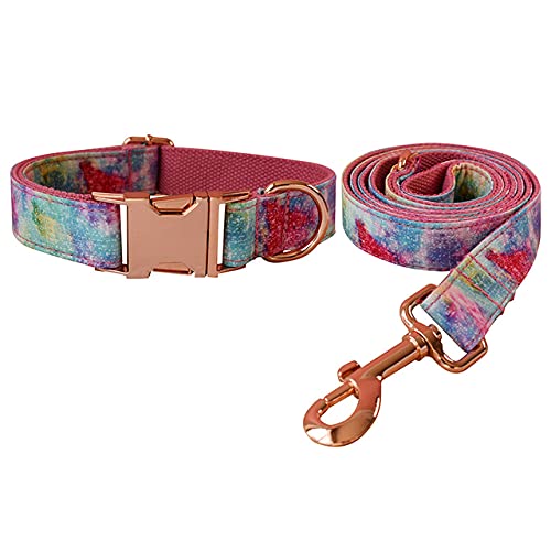 Haustier Hund Katze Regenbogen Druck Halsband Leine Set mit Bling Bow Pet Puppy Neck Strap 4 Größen für Hunde, Hundehalsband Leine Set, XL von HUANSUN