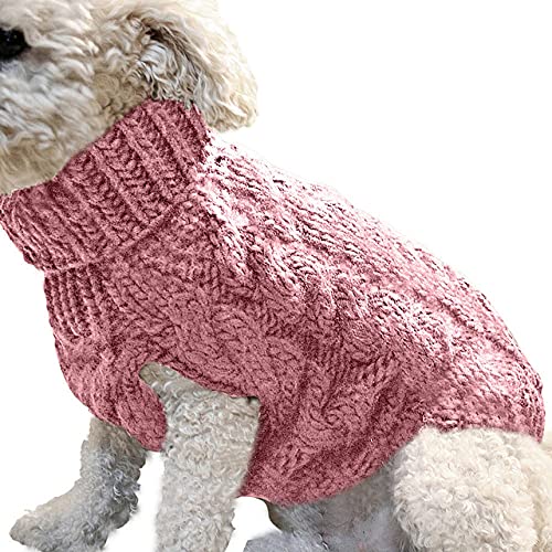 Haustier Hund Katze Warme Pullover Kleidung Winter Rollkragen Gestrickte Welpen Kleidung Hunde Weste Kleidung,Rosa B,L von HUANSUN