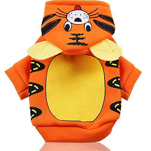 Haustier Hund Kostüm Cartoon Winter Warme Haustier Kleidung für kleine Hunde Kapuzenmantel Jacken Welpen Kleidung Outfits,Tiger,S Rückenlänge25cm von HUANSUN