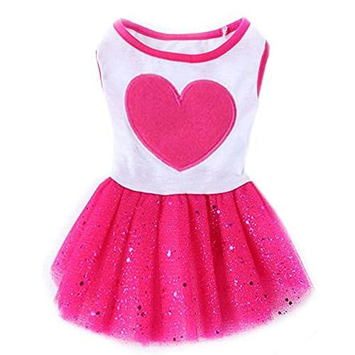 Haustier Hund Liebe Herz Pailletten Gaze Kleid Rock Puppy   Rose Rot Kleidung Atmungsaktive Hundekleider Heimtierbedarf,Rosa,L von HUANSUN