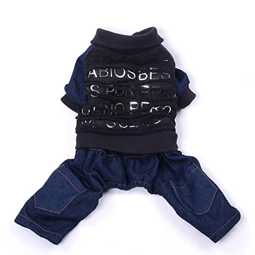 Haustier Hund PU Kunstleder/Jeans Overall Buchstaben Katze Welpen Mantel Jacke Winter Warme Kleidung Bekleidung Outfit 6 Größen,Buchstabe Jean,XXL von NC