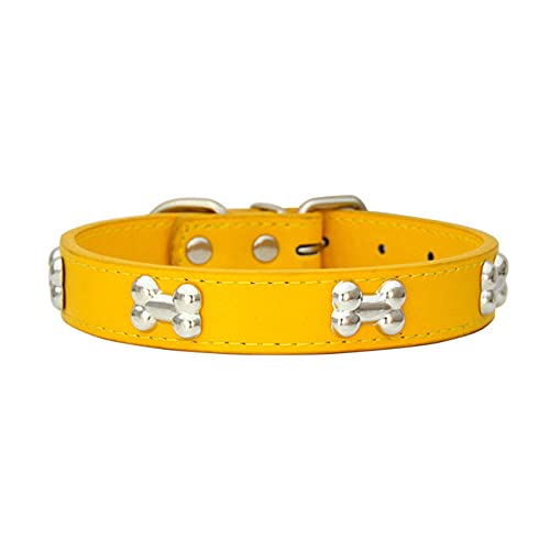 Haustier Hundehalsband Knochen Leder Langlebig Heimtierbedarf Zubehör Halsband Halsband für Hundewelpen Mopshalsbänder für kleine große Hunde,Gold,S von HUANSUN