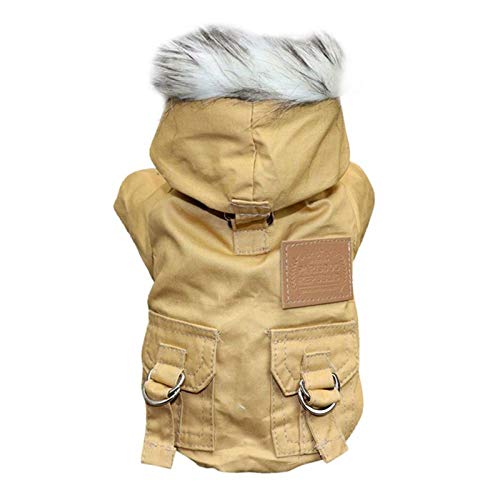 Haustier Katzen und Hunde Winter Warme Daunenjacke Jacke Mittelgroß und klein Hund Kapuzenkleidung Leichter Hoodie,Khaki,M von HUANSUN