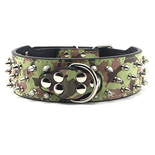 Haustierhalsband 2 Zoll breit 3 ​​Reihen Scharfes Stachelbesetztes Leder Spezieller Stil Mittelgroßer Hund Haustierhalsband Studs Halsband,Camouflage,S von HUANSUN