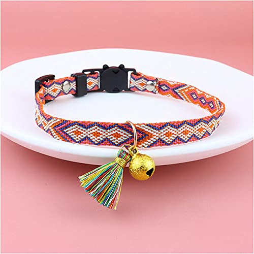 Haustierhalsband Farbe Quaste mit Glocken Katzen- und Hundehalsband Gurtband Halsband Verstellbares Halsband Hundezubehör,Orange Puder,1x20,30cm von HUANSUN
