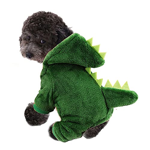 Haustierkleidung Dinosaurier Katzenkostüm Winter Katzenkleidung Haustier Hoodies Pullover Mantel für Kleine Welpen Hund Plüsch Outfit mit Kapuze,grün,M von HUANSUN