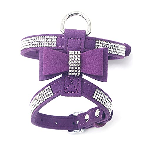 Hundegeschirr Leine Anzug Weste Glänzende Diamanten verstellbare weiche Stoffschleife Strass Haustierhalsband Geschirre für Hunde Produkte,Lila Geschirr,L von HUANSUN