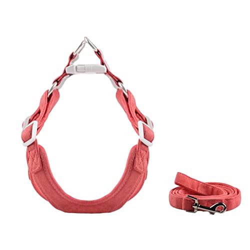 Hundegeschirr und Leine Set Weiches Wildleder Hundegeschirr für kleine mittelgroße Hunde Reflektierendes No Pull Hundegeschirr mit Gehleine Sicherheit,Rosa,L Brust 62,77cm von HUANSUN