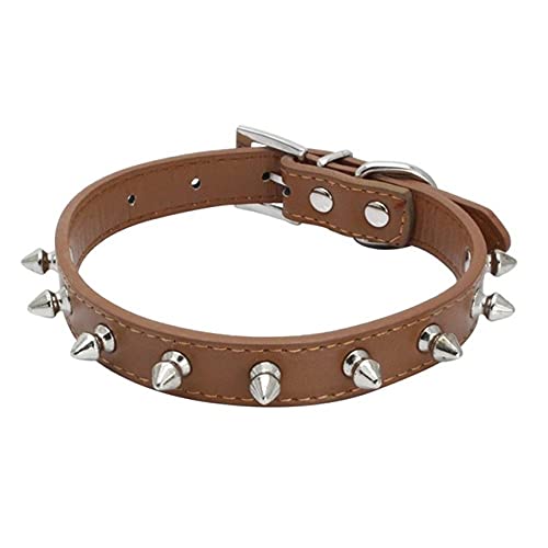 Hundehalsbänder aus PU-Leder mit Spikes Nietenhalsband für große Hunde Punk-Halsketten für kleine Hunde Katzen Heimtierbedarf XS/S/M/L,braun,L von HUANSUN