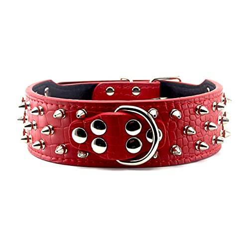 Hundehalsband 2 Zoll breit 3 ​​Reihen Scharfe Spikes Nieten Leder Special Style Medium Large Hundehalsband Studs Halsband,Rot,S von HUANSUN