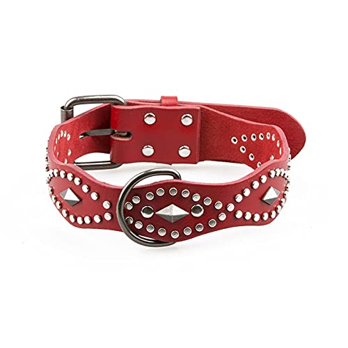 Hundehalsband Leder Retro-Stil gewellte Nieten besetzt für Haustierprodukte Hundezubehör,rot,S von HUANSUN