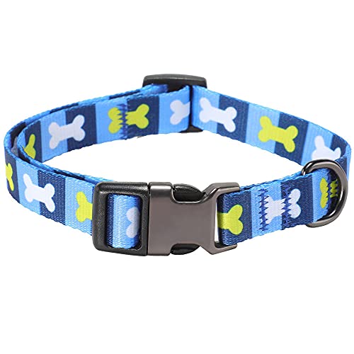 Hundehalsband Personalisierte Nylonhalsbänder verstellbar für mittelgroße Hunde,Blau,L von HUANSUN