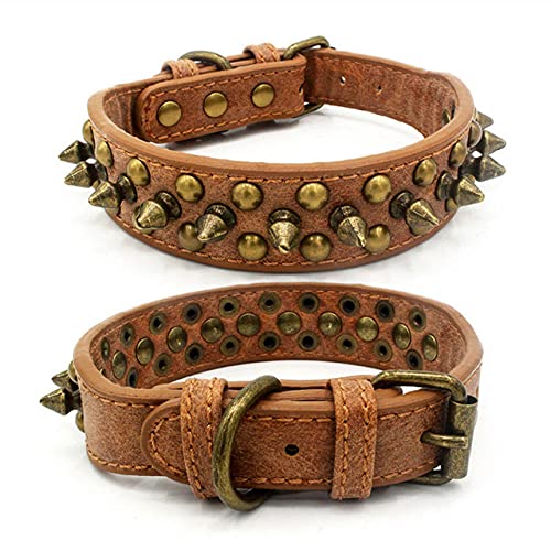 Hundehalsband Retro Golden Rivet Nietenbesetztes Lederhalsband für kleine mittelgroße Hunde mit Dornenhalsband,A,S von HUANSUN