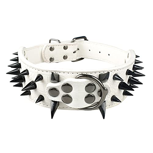Hundehalsband für große Hunde Nietenhalsband Lederhalsband,weiß 1,L von NC