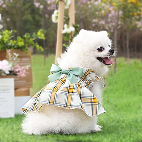 Hundekleid Süße Prinzessin Hundekleider Sommer Plaid Puppy Rock mit Schleife Chihuahua Small Medium Hundebekleidung XS-XXL,grün,L von HUANSUN