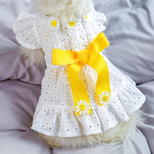 Hundekleidung Gänseblümchen-Blumen-Ausschnitt-klassisches Kleid für kleine Hundewelpen-Haustier-Katze Frühling & Sommer Haustier-Kostüm-Haustierkleidung-Rock,Weiß,M von HUANSUN