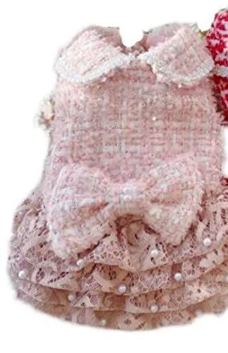 Klassisches Tweed-Hundemantelkleid Haustierkleidung Outfit Perlenspitzenrock Prinzessin Gentlewoman,Rosa,xs von NC