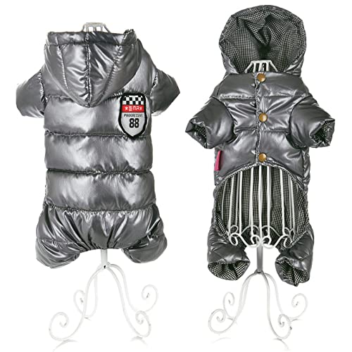 Kleidung für kleine Hunde Winter Warm Puppy Pet Hundemäntel Kapuzenhundejacke Overalls Chihuahua Yorkie Kleidung Overalls,grau,16 von HUANSUN