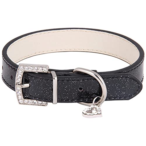 Kreatives Strass Herz Glänzendes PU Leder Haustierhalsband Diamantknopf Edle Halsband Halsband für Hunde Katzen Heimtierbedarf,Schwarz,xs von HUANSUN