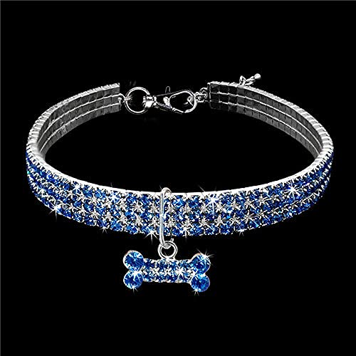 Kristall Hundehalsband Diamant Puppy Pet Shiny Full Strass Halskette Kragenhalsbänder Für Haustier Kleine Hunde Liefert S/M/L,Blau,25CM von HUANSUN