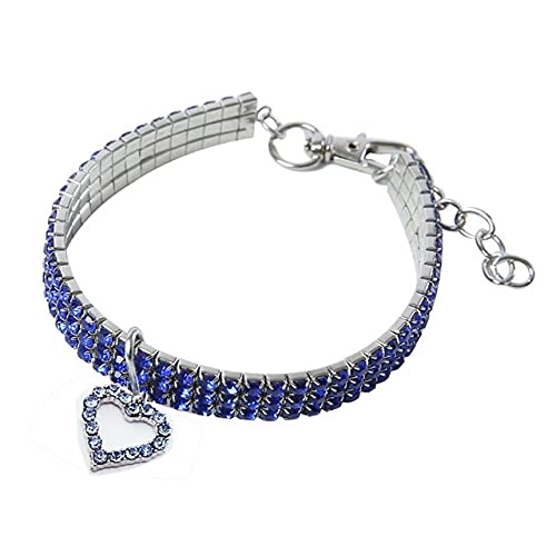 Kristall Hundehalsband Diamant Puppy Pet Shiny Full Strass Halskette Kragenhalsbänder Für Haustier Kleine Hunde Liefert S/M/L,Blaues Herz,25CM von HUANSUN