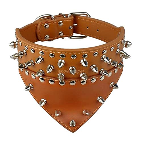 Leder Hund Bandana Schal Lätzchen Kragen Spikes Stacheliges Hundehalsband Leder Hundehalsband für mittelgroße Haustiere,braun,S von HUANSUN