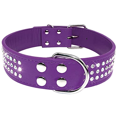 Luxus Bling Strass Leder Hundehalsbänder Kristall Diamante Halsband verstellbar Rosa für mittelgroße Hunde Haustier Produkt für Tiere,Lila,M von HUANSUN