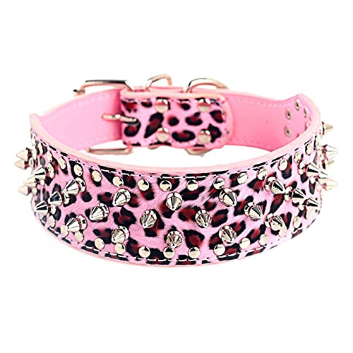 Mode Breites Stachelbesetztes Leder Hundehalsband Hundehalsbänder Einstellbar für große Hunde Heimtierbedarf Zubehör,Rosa,xs von HUANSUN