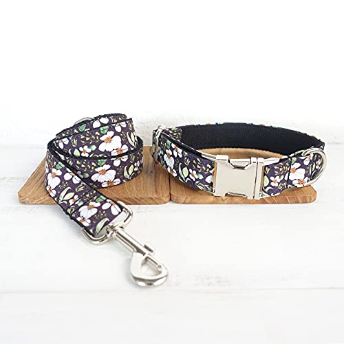 Mode weiches hartnäckiges Hundehalsband mit kleinen Blumen Hundehalsbänder 5 Größen, Hundehalsband Leine Set,L von HUANSUN