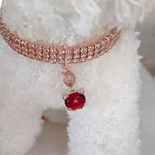 Nettes Hundehalsband Rot Anhänger Halskette Haustier Dreireihig Bling Kristall Strass Haustier Schmuck Katze Hund Zubehör,Roségold,L von NC