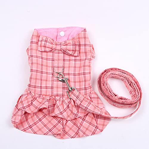 New Dog Cat Dress Shirt Plaid Bow mit passender Hundeleine Pet Puppy Rock   Frühling Sommer Kleidung Bekleidung 5 Größen,Rosa,xs von HUANSUN