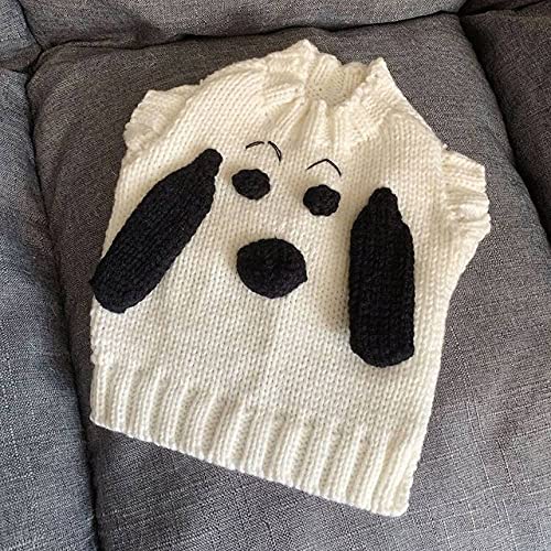 Niedlicher Cartoon Welpen Hund Pullover Winter Warme Häkelkleidung für kleine Hunde Kostüm Mantel Stricken,Weiß,S von HUANSUN