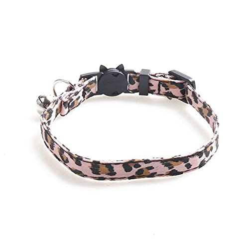 Niedliches Leopardenmuster Katzenhalsband Praktisches abnehmbares Katzenhalsband aus Stoff mit Glocke Haustierbedarf,Rosa 1,S von HUANSUN