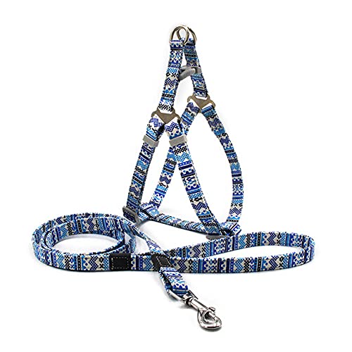 No Pull Hundegeschirr Set mit 1,2m Hundeleine Größenverstellbares Leinwanddruckgeschirr für Hundeleinen Hundezubehör für Haustiere,Blau,S 35,55CM 1,2MX1,5CM von HUANSUN