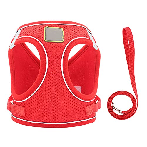 Nylon-Mesh-Welpen-Katzengeschirre Weste Reflektierendes Hundegeschirr und Leine-Set für kleine mittlere Gehleine, rot, L von HUANSUN