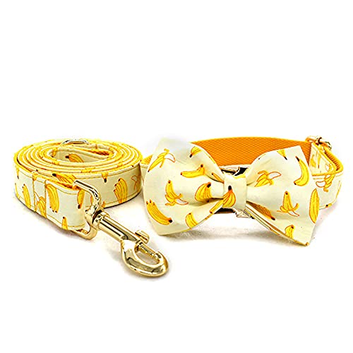 Nylon personalisierte Banana Bow Hundehalsband Leine Zugseil für kleine große verstellbare Haustierriemen ,Bogenhalsband Leine Set,L von HUANSUN