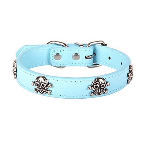 PU Leder Totenkopf Niet Hundehalsband Personalisierte Spikes Nietenhalsbänder für kleine mittelgroße Hunde Halsband Heimtierbedarf XS/S/M/L,Blau,S(Hals 26cm,34cm) von NC