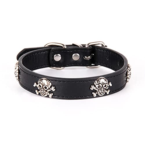 PU-Leder Totenkopf Niet Hundehalsband Personalisierte Spikes Nietenhalsbänder für kleine mittelgroße Hunde Halsband Heimtierbedarf XS/S/M/L,Schwarz,XS(Hals 19cm,27cm) von NC