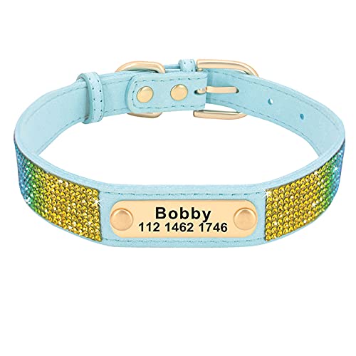 Personalisierte Hundehalsband Bling Strass Haustierhalsbänder Kristall Hunde Katzen Halskette für kleine mittelgroße Hunde,Blau,S von HUANSUN