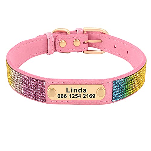 Personalisierte Hundehalsband Bling Strass Haustierhalsbänder Kristall Hunde Katzen Halskette für kleine mittelgroße Hunde,Rosa,M von HUANSUN