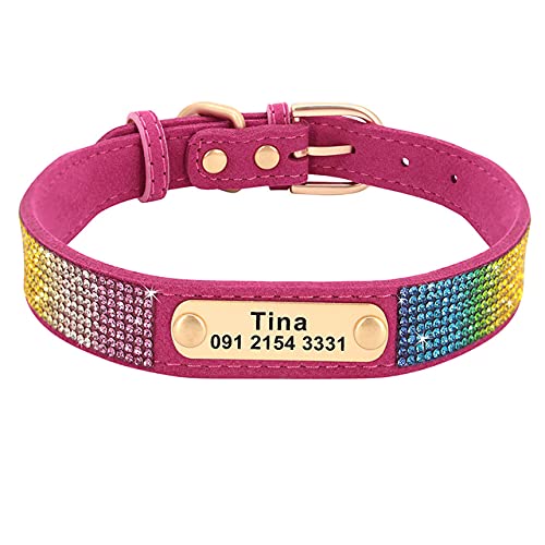 Personalisierte Hundehalsband Bling Strass Haustierhalsbänder Kristall Hunde Katzen Halskette für kleine mittelgroße Hunde,Rose Rot,M von HUANSUN