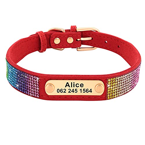 Personalisierte Hundehalsband Bling Strass Haustierhalsbänder Kristall Hunde Katzen Halskette für kleine mittelgroße Hunde,rot,L von HUANSUN