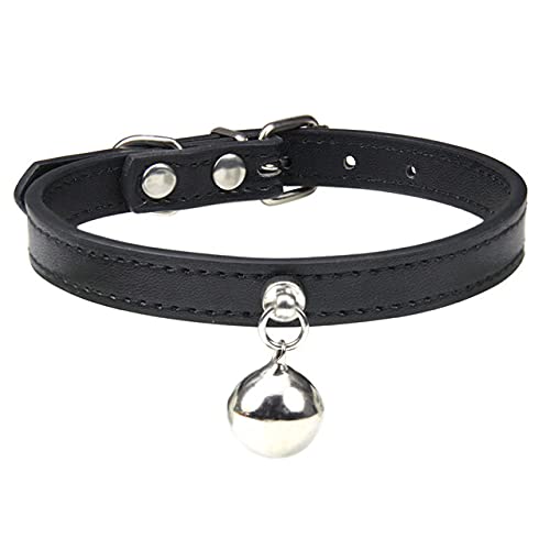 Personalisierte Katzenhalsband mit Glocke verstellbare Leder Kätzchen Halskette für Katzen Welpen Halsband,Schwarzes Katzenhalsband,M von HUANSUN